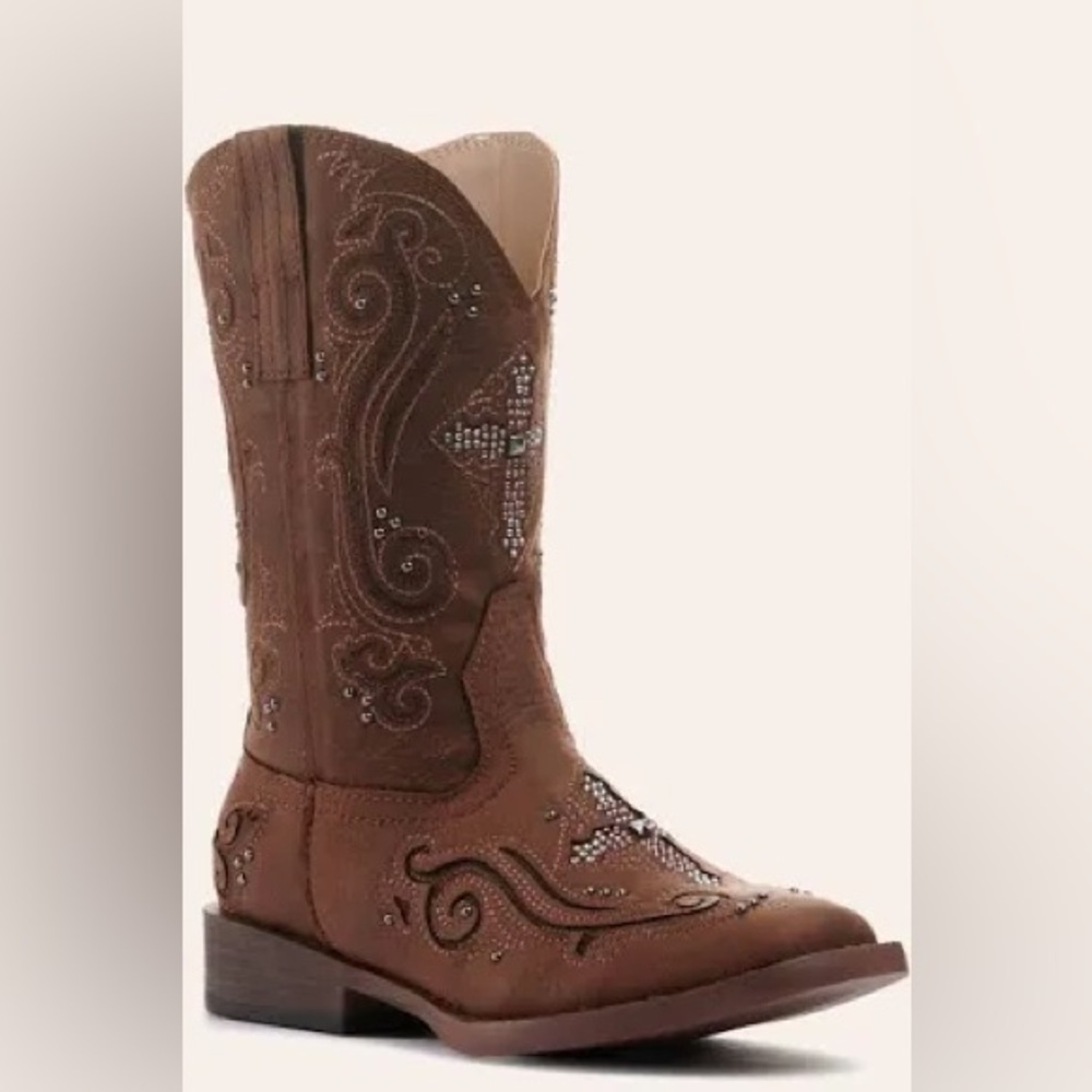 Roper faux leather brown cowboy boots‎ cross girls size 8 western casual trendy